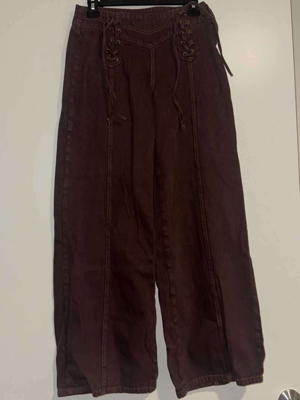 Princess Polly Chocolate Brown Wide-Leg Pants with Lace-Up Waist-US 4